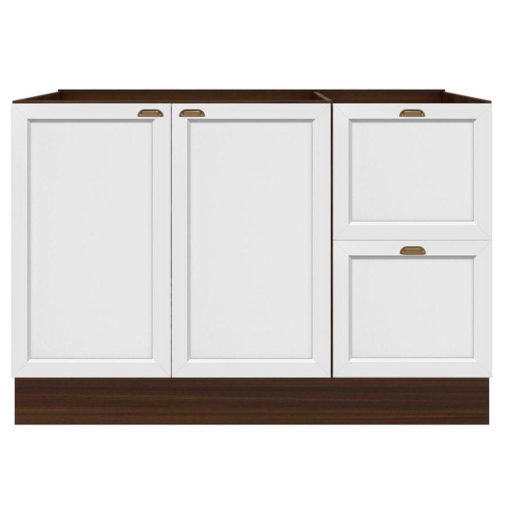 Balcão De Cozinha Para Pia Unna 2 Portas 2 Gavetas Nogueira/branco - Poliman Móveis