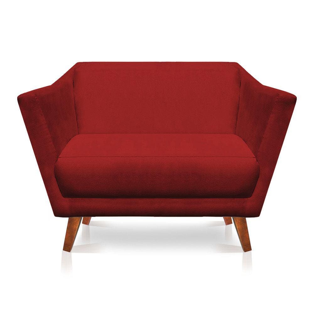 Namoradeira 2 Lugares Pérsia Suede Vermelho Pés Chanfrado Castanho - Pallazio
