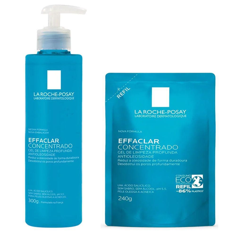 Kit 1X Gel de Limpeza Facial Effaclar Concentrado La Roche-Posay 300g + 1X Gel de Limpeza Facial Effaclar Concentrado La Roche-Posay Refil