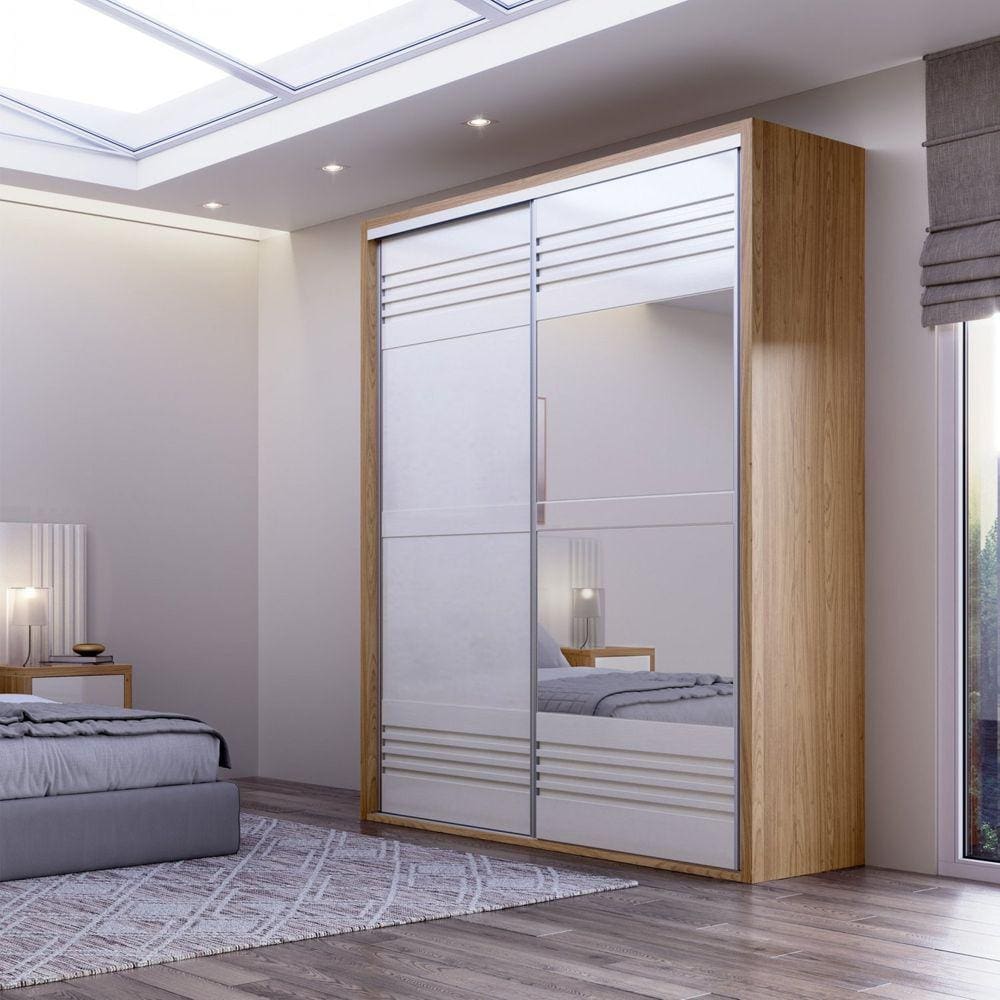 Guarda Roupa Solteiro 2 Portas 2 Gavetas 178,6cm Dalla Costa Freijó/Off White