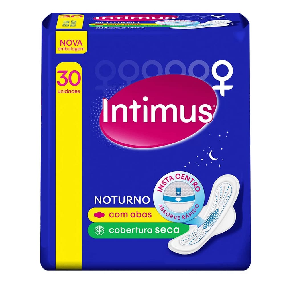 Absorvente Externo Intimus Noturno Com Abas Cobertura Seca C/30 Unidades