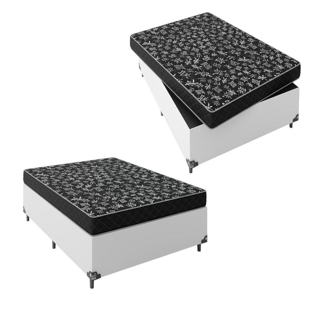 Cama Box Viúva + Colchão Espuma D20 - 51x128x188cm - Couro Branco