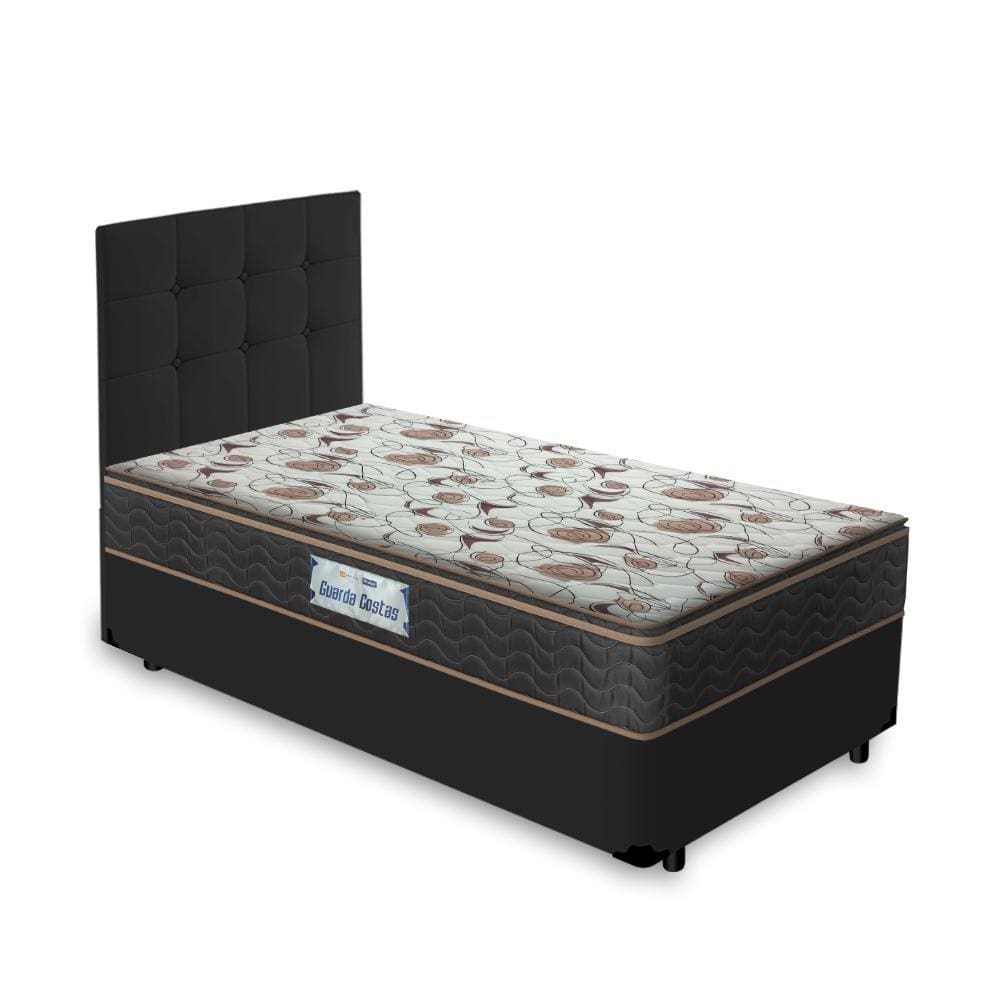 Cama Box + Cabeceira Cassis Preta e Colchão D45 Solteiro - Probel - Guarda-Costas Proforce Plus 88cm