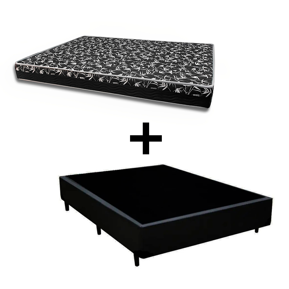 Cama Box Viúva 128 - Tecido Sintético Preto Com Colchão Belize Bello Box - D33 Preto 57x128x188