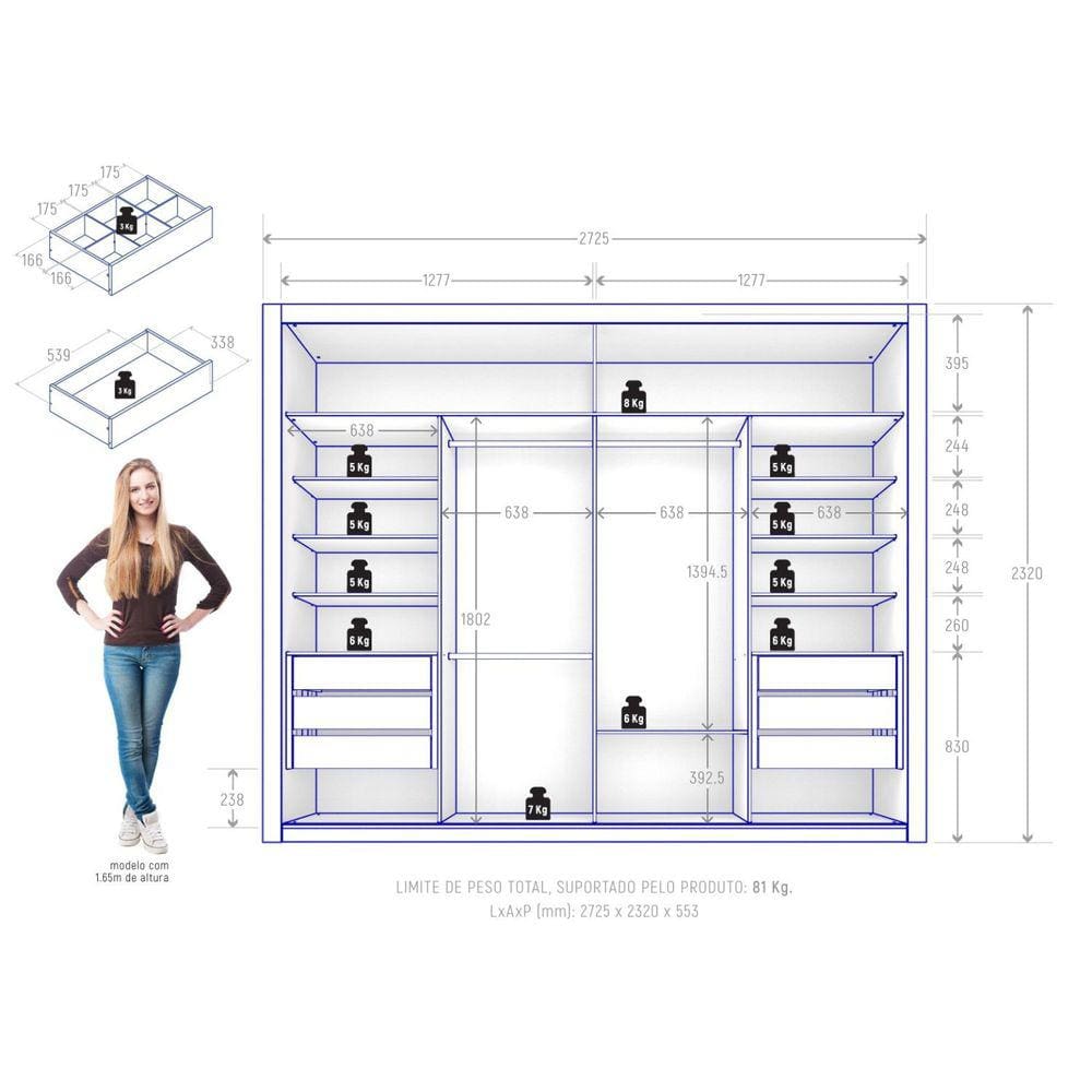 Guarda Roupa Casal 2 Portas 6 Gavetas Imperador | Extra