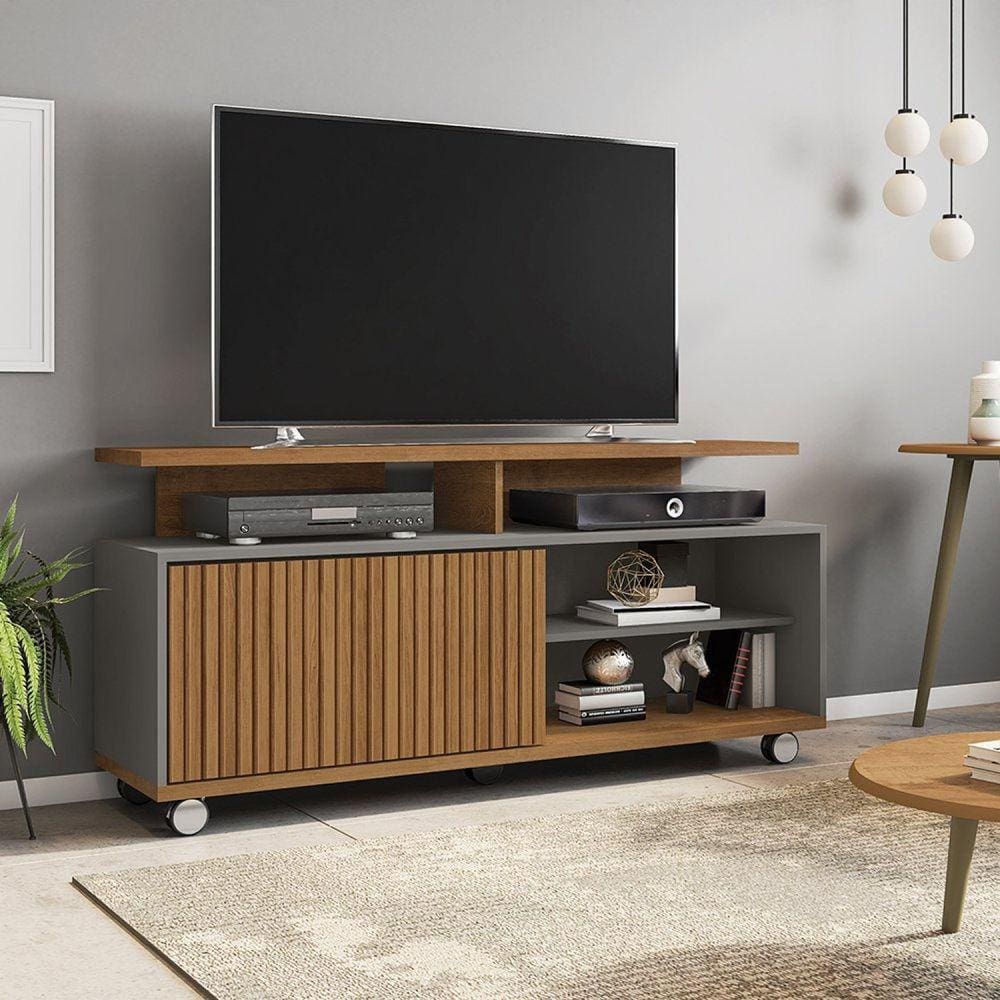 Rack para TV até 52 Polegadas 5 Rodízios Topázio Móveis Bechara Titanium/Marromlle
