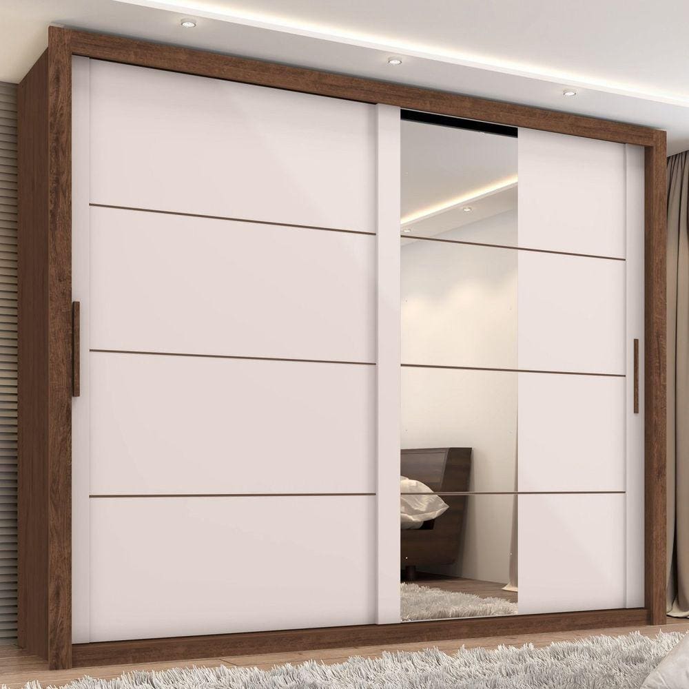 Guarda Roupa Casal com Espelho 2 Portas 6 Gavetas Imperador Plus Zanzini Jacaranda/Off White