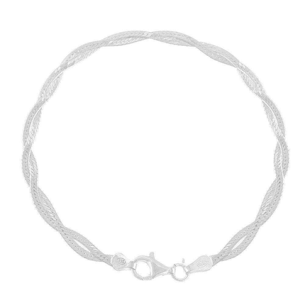 Pulseira De Prata Feminina Trançada Italiana 2 Fios 925