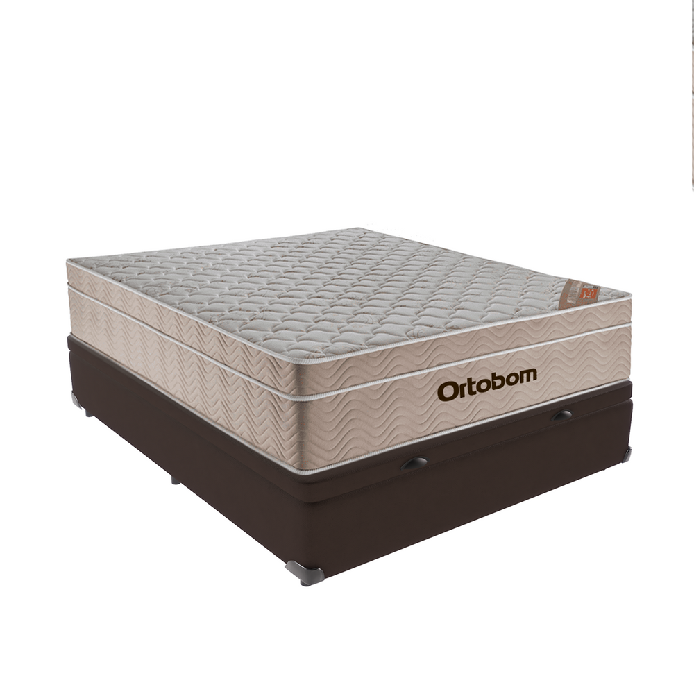 Cama Box com Baú Casal Marrom e Colchão Ortobom Airtech SpringPocket