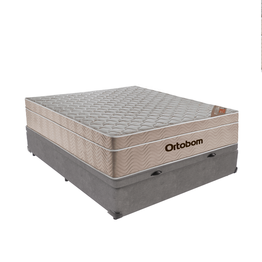 Cama Box Molas Ensacadas com Baú Cinza Casal Colchão Airtech Ortobom