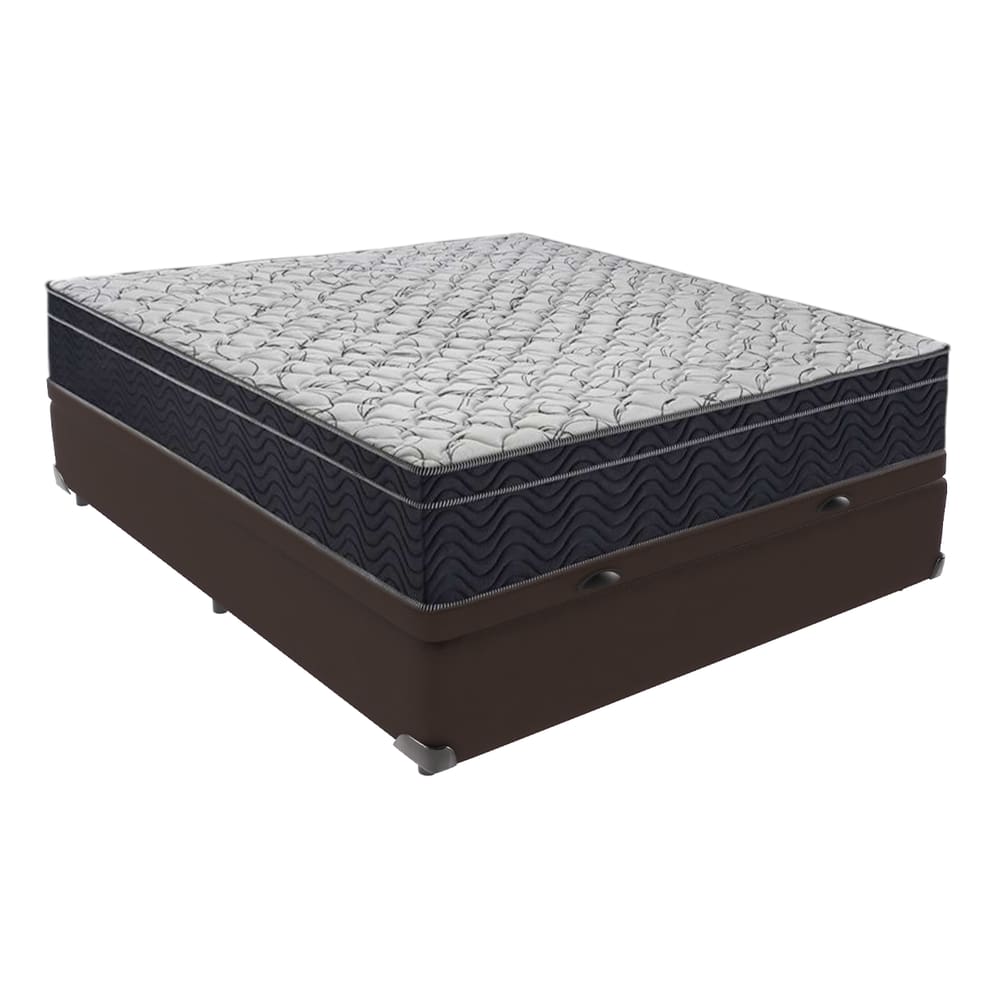 Conjunto Cama Marrom Viúvo Box com Baú e Colchão Airtech D45