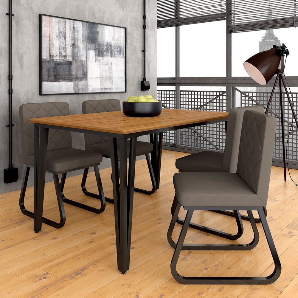 Mesa Com 4 Cadeiras Industrial 1,36 Ibiza Pt/cn/cap - Móveis Arapongas