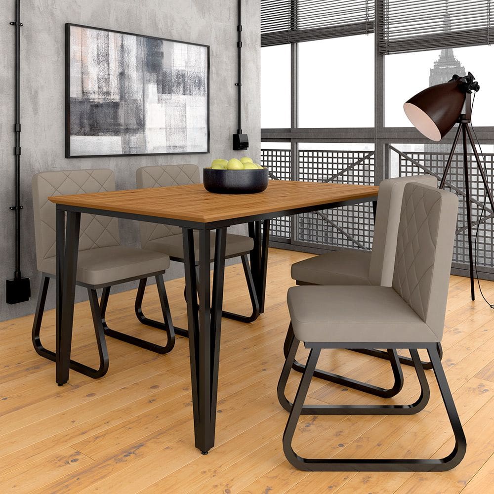 Mesa Com 4 Cadeiras Industrial 1,36 Ibiza Pt/cn/beg - Móveis Arapongas