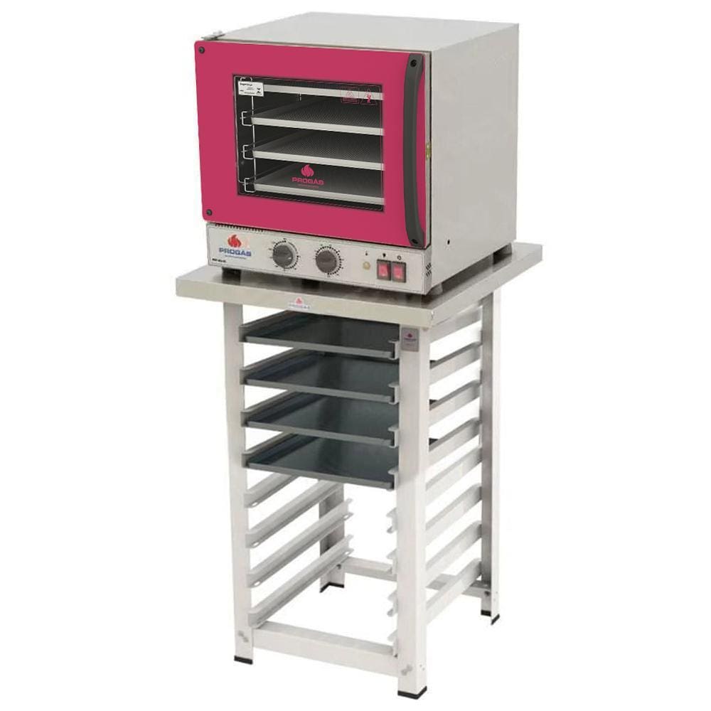 Forno Turbo Elétrico Fast Oven PRP-004 127v Vermelho + Bancada MES-004 + 4 Assadeiras - Progás