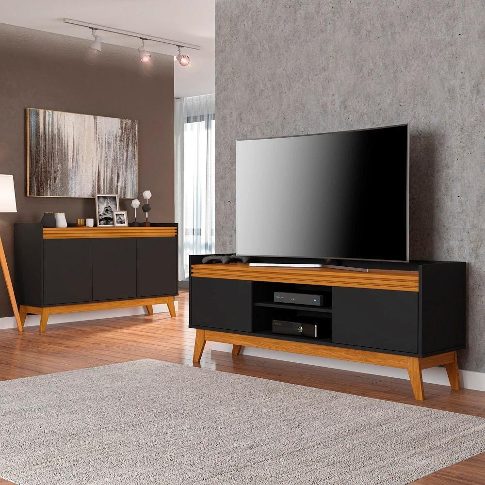 Conjunto Buffet e Rack Para Tv 50 Polegadas Ripado 136cm