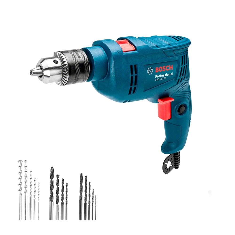 Furadeira de Impacto Bosch GSB 550 550W Com 14 Acessórios