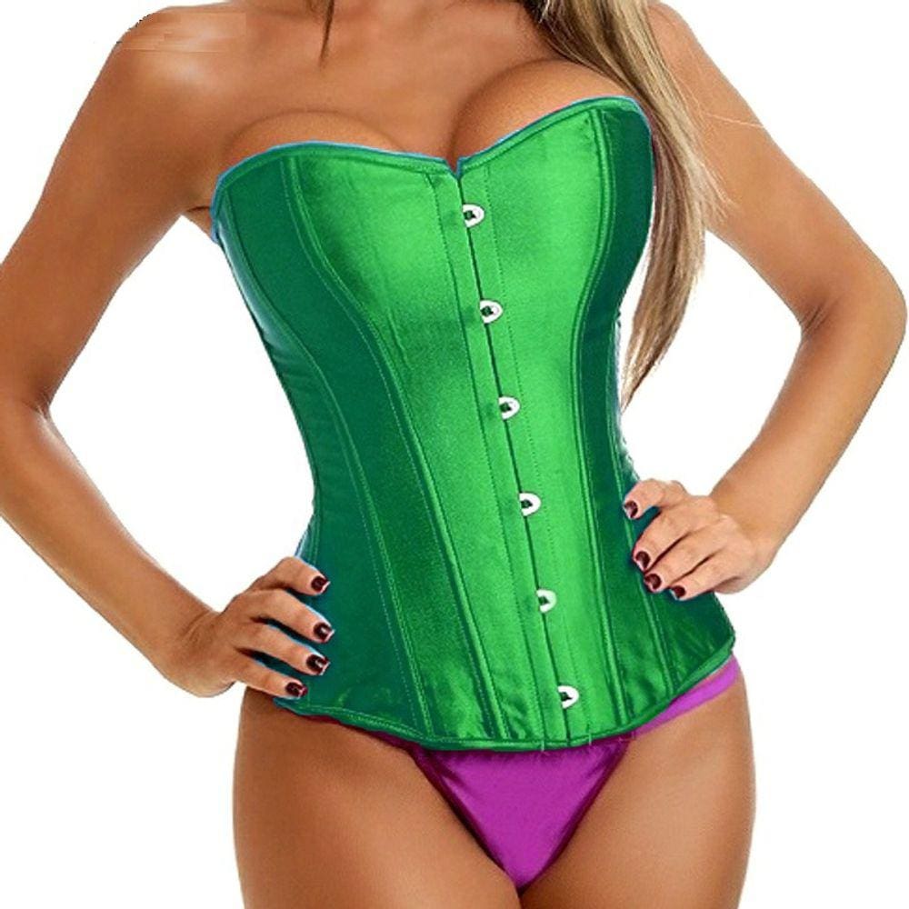 Corset Corselet Espartilho Modelador Acetinado Linha Casual Tam 36 a 56 Verde Bandeira M390