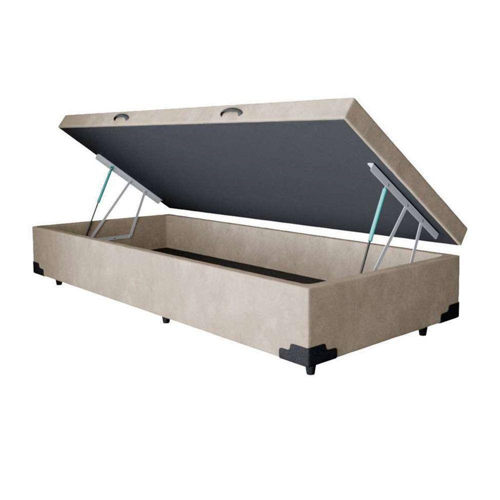 Cama Box Baú Solteirão Homequeen Suede Bege 41x96x203