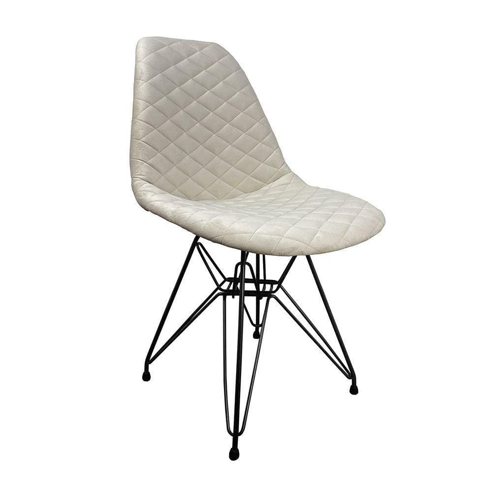 Cadeira Jantar Estofada Nude Eiffel Eames Base Ferro Preto