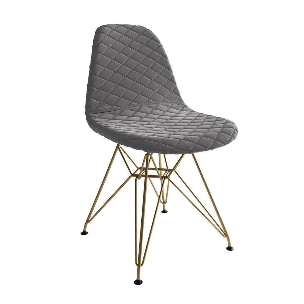Cadeira Jantar Eames Eiffel Estofada Grafite Base Dourado