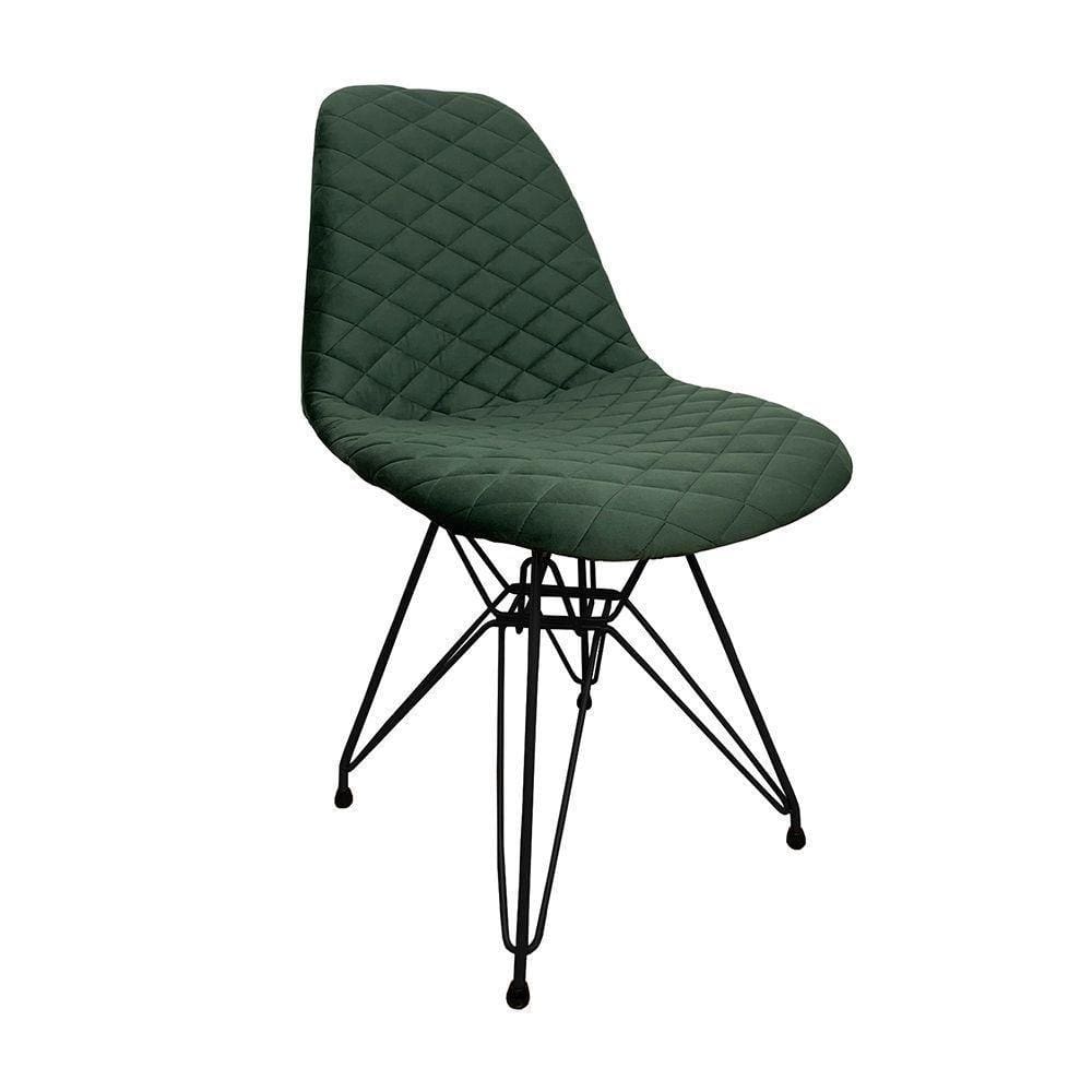 Cadeira Jantar Estofada Verde Eiffel Eames Base Ferro Preto