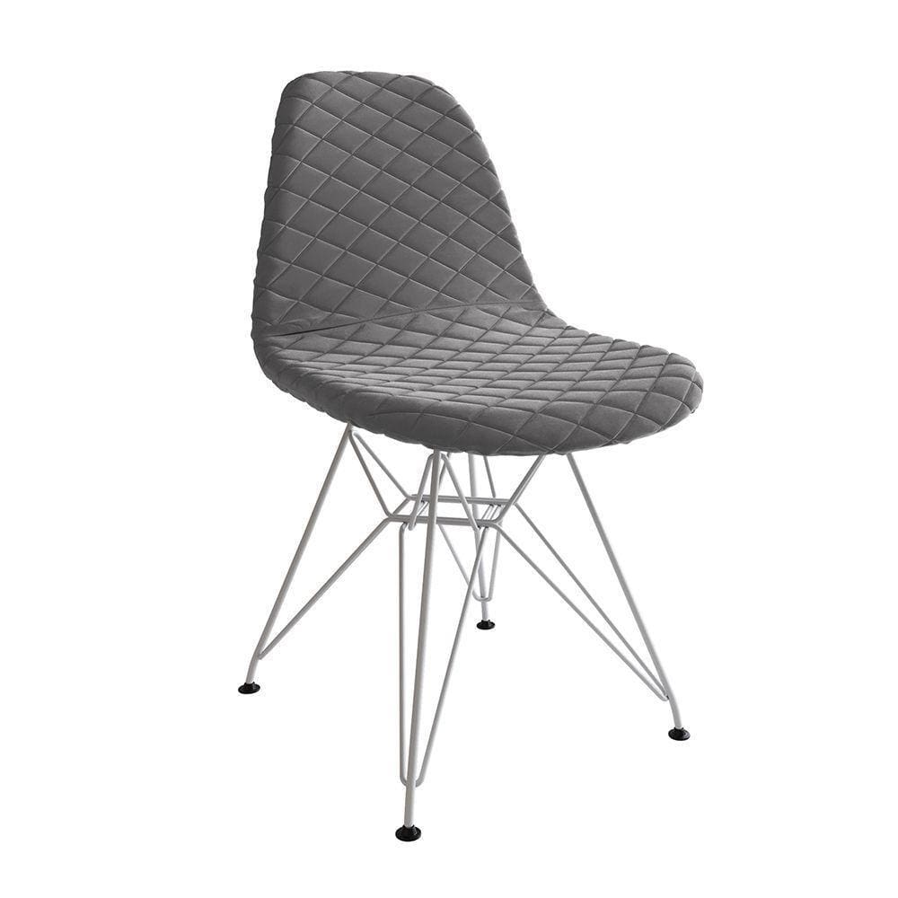 Cadeira Jantar Eames Eiffel Estofada Grafite Base Ferro Branco