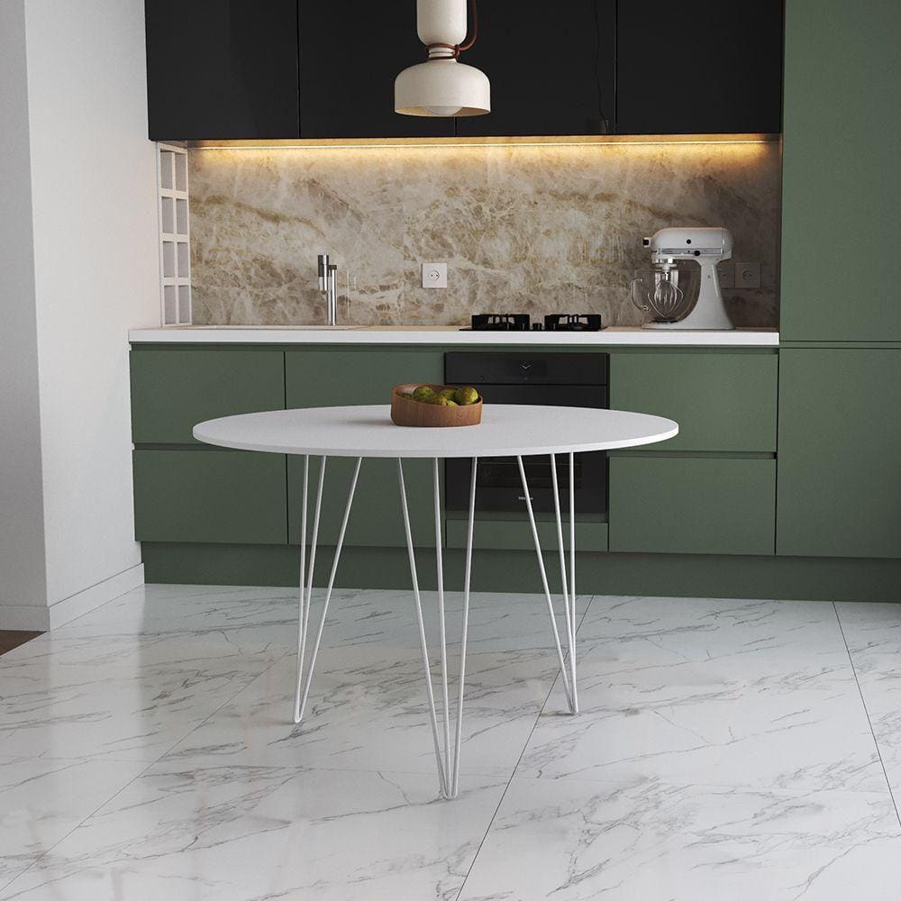 Mesa De Jantar Redonda 90Cm Branca Clips 3 Pés Ferro Branco