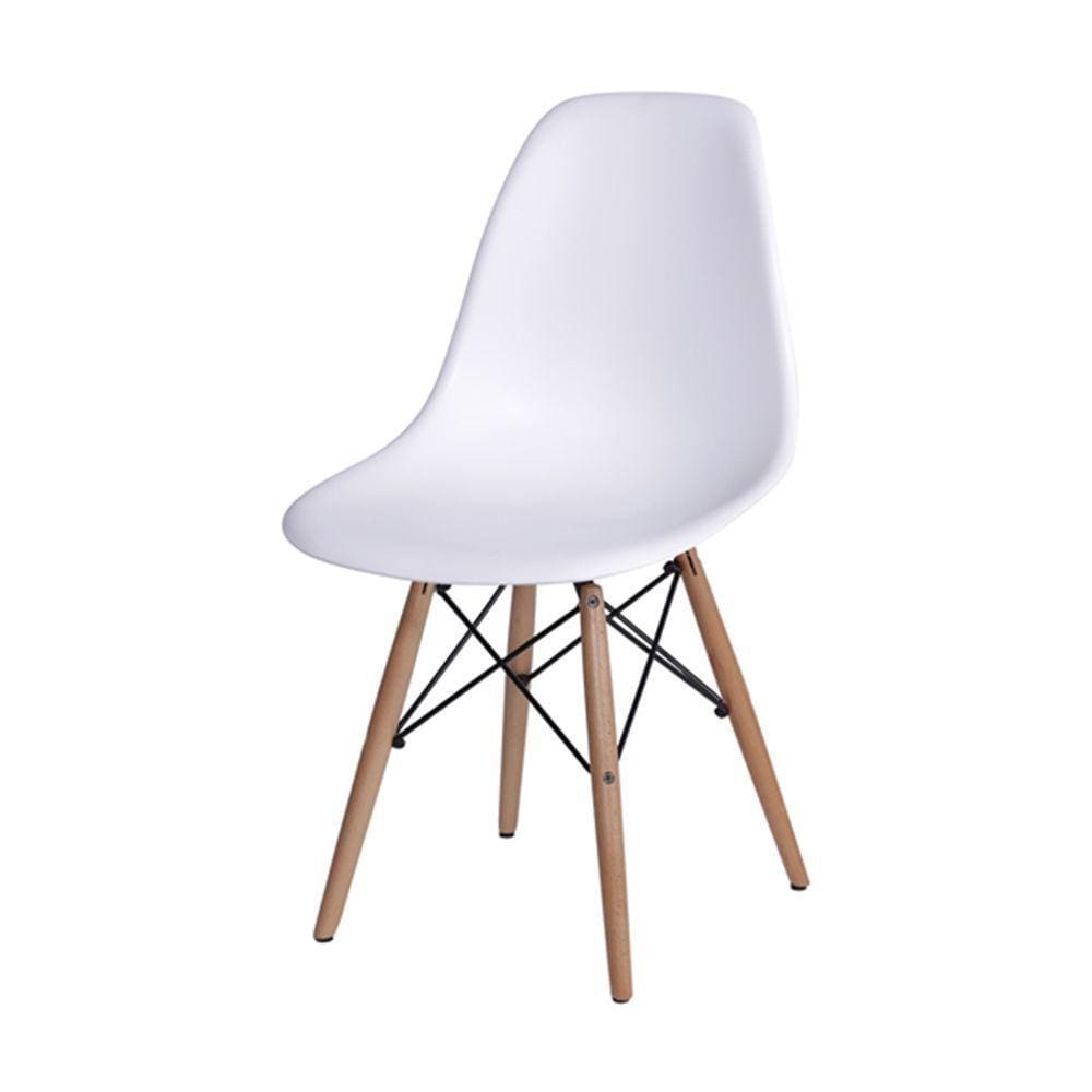 Cadeira Jantar Eames Eiffel Pés De Madeira Com Assento Branco