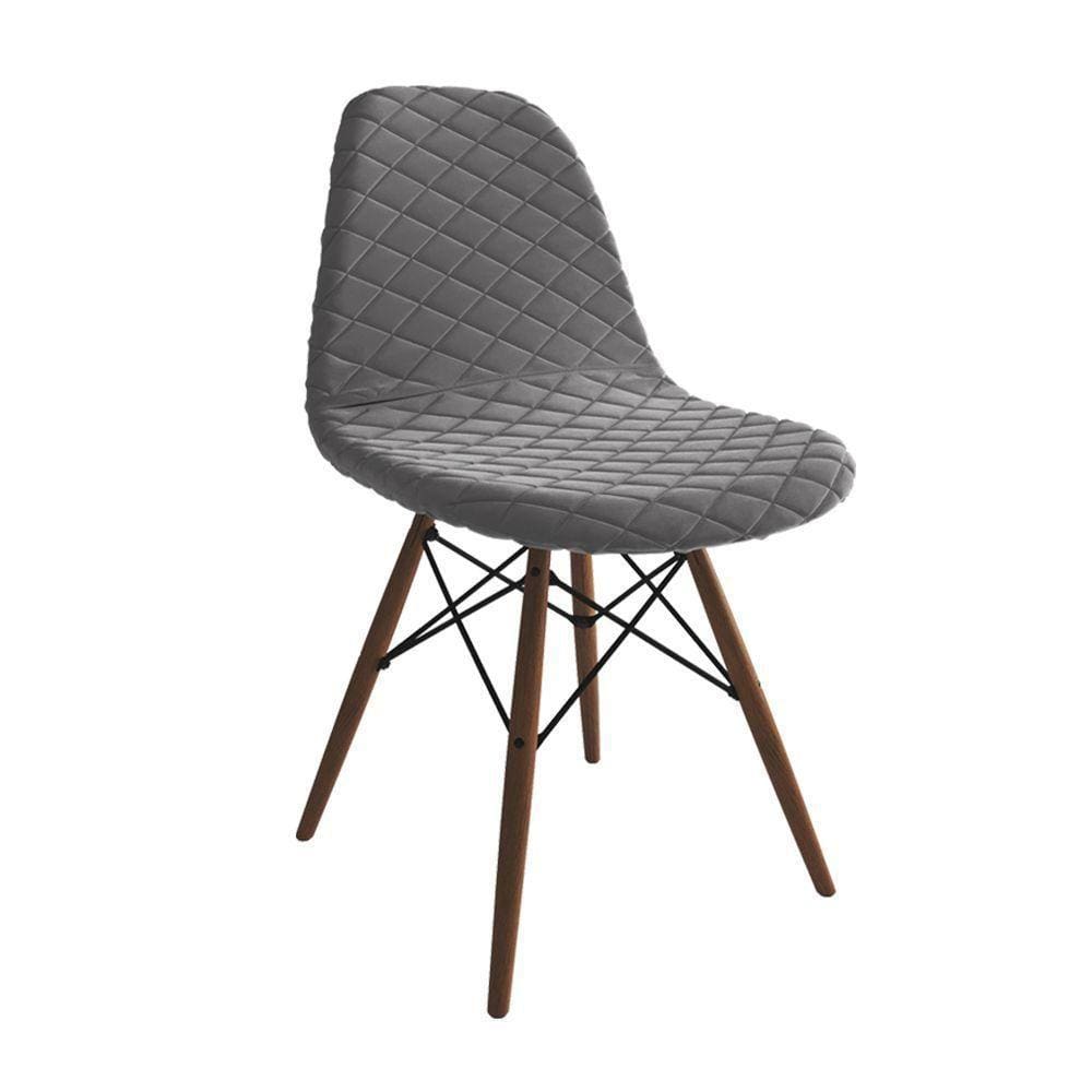 Cadeira Jantar Eames Eiffel Estofada Grafite Base Madeira