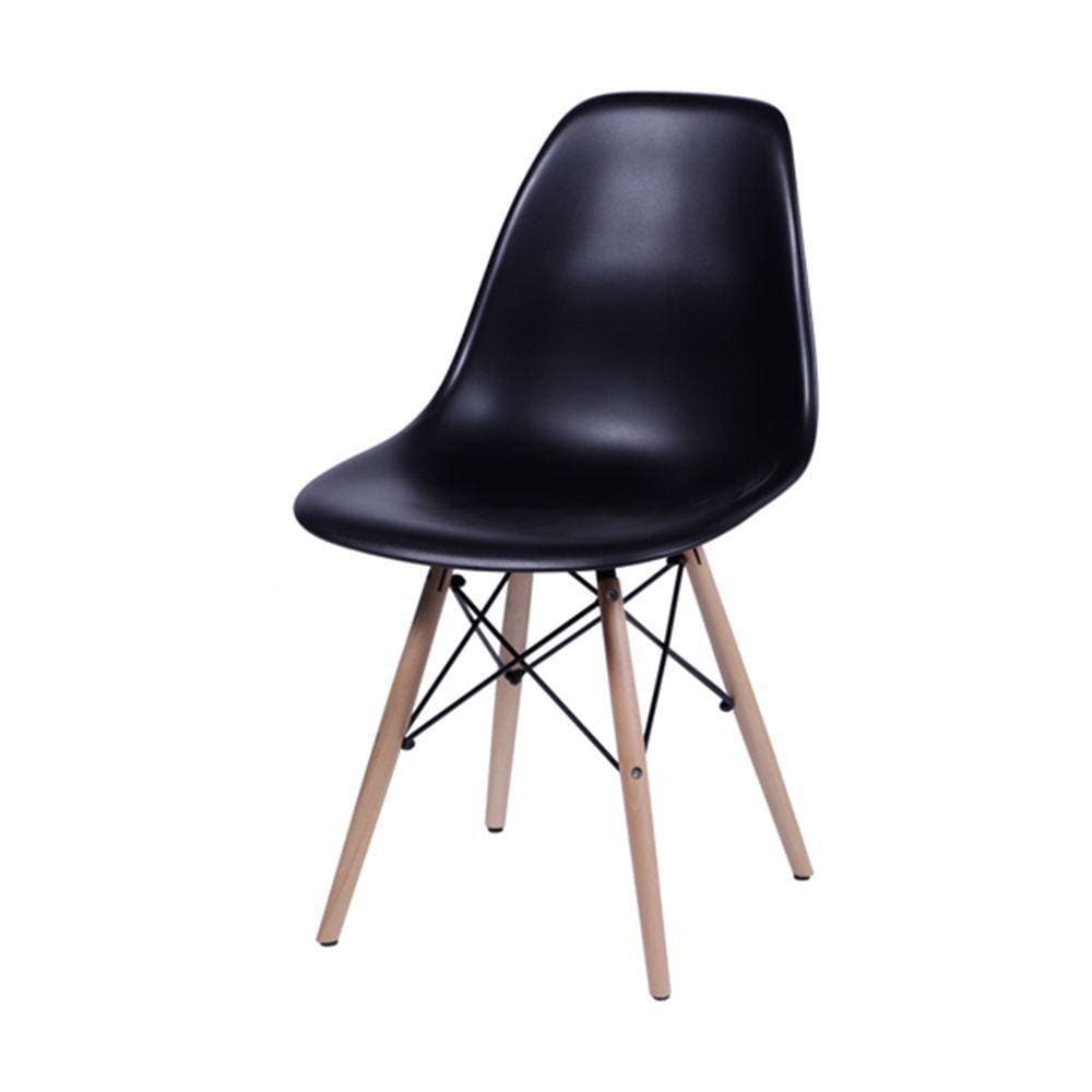 Cadeira Jantar Eames Eiffel Pés De Madeira Com Assento Preto