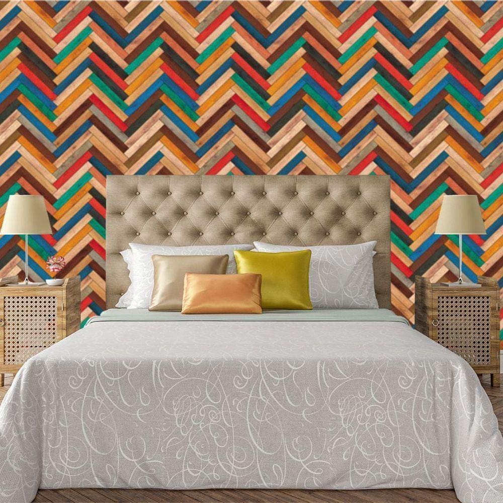 Papel De Parede Adesivo Mosaico Madeira Lavável Cozinha 3 Metros