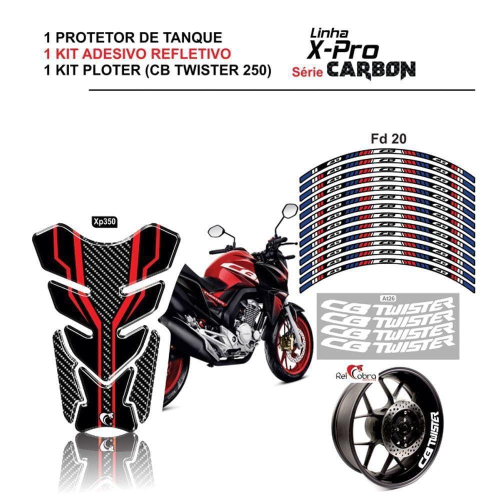 Combo Protetor Adesivo Tanque E Aro Moto Cb Twister Vermelha Honda Preto Vermelho