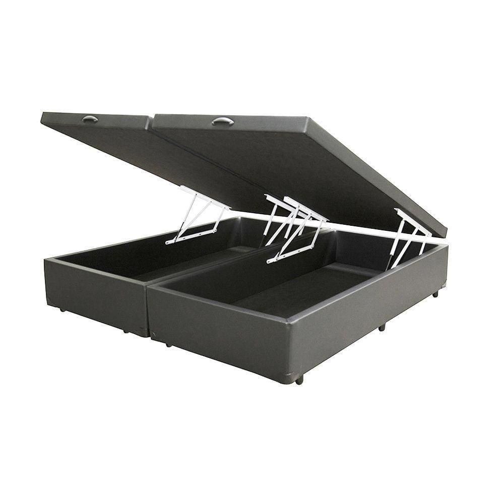 Cama Box Baú King Bipartido Homequeen Corino Cinza 41x193x203