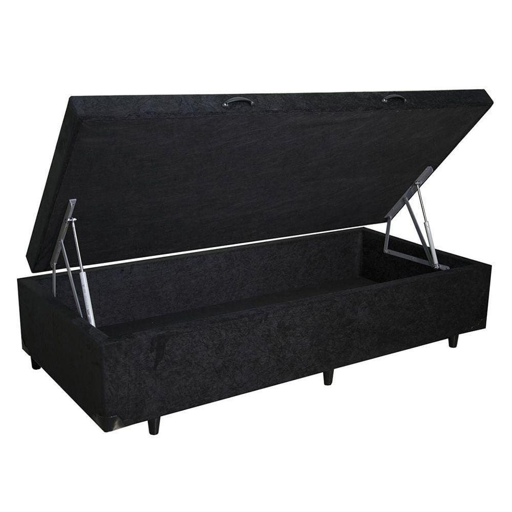 Cama Box Baú Solteiro Extremo Reforçado Homequeen Suede Preto 41x88x188