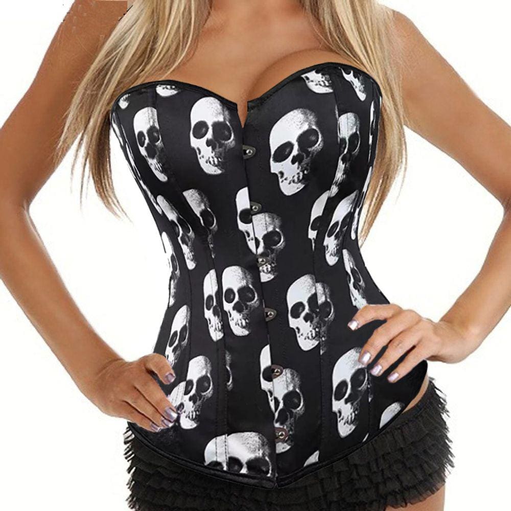 Corset Corpete Corselet Espartilho Modelador Caveira Preto Tam 38 A 54 M443