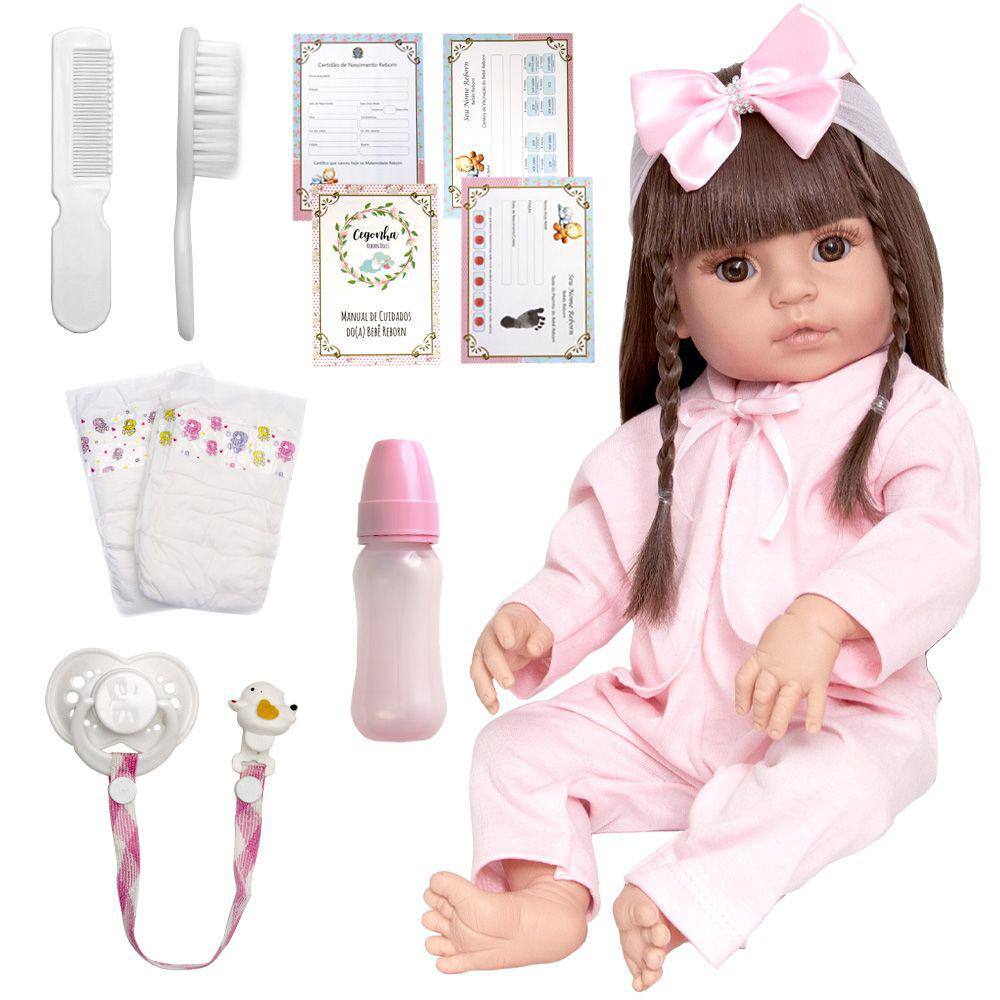 Boneca Reborn Bebê Abigail 100% Silicone 16 Acessórios Luxo