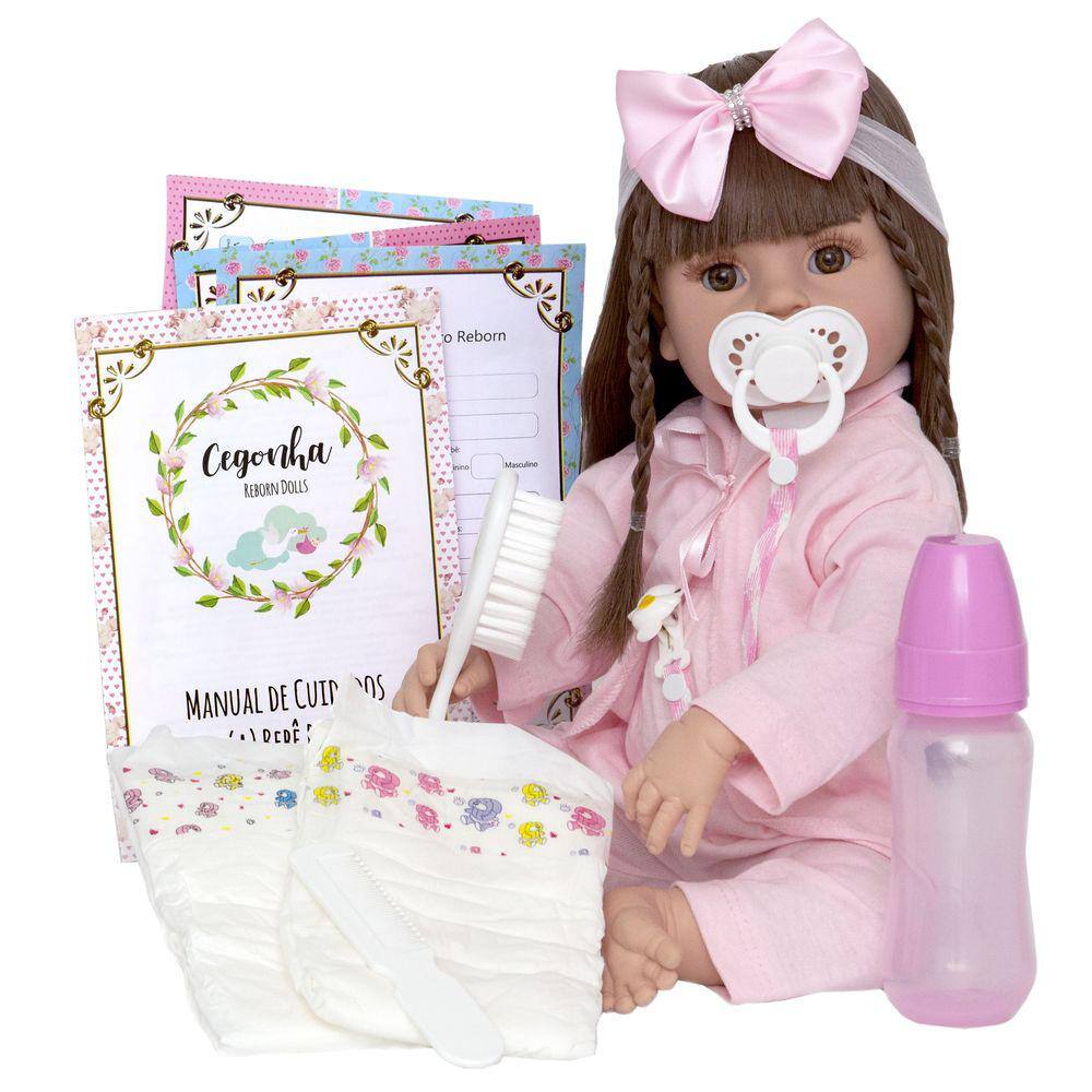 Boneca Reborn Bebê Abigail 100% Silicone 16 Acessórios Luxo