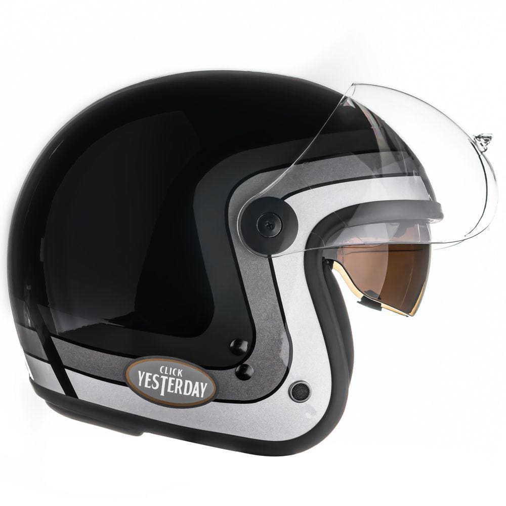 Capacete Aberto Peels Click Yesterday Preto Brilho Custom