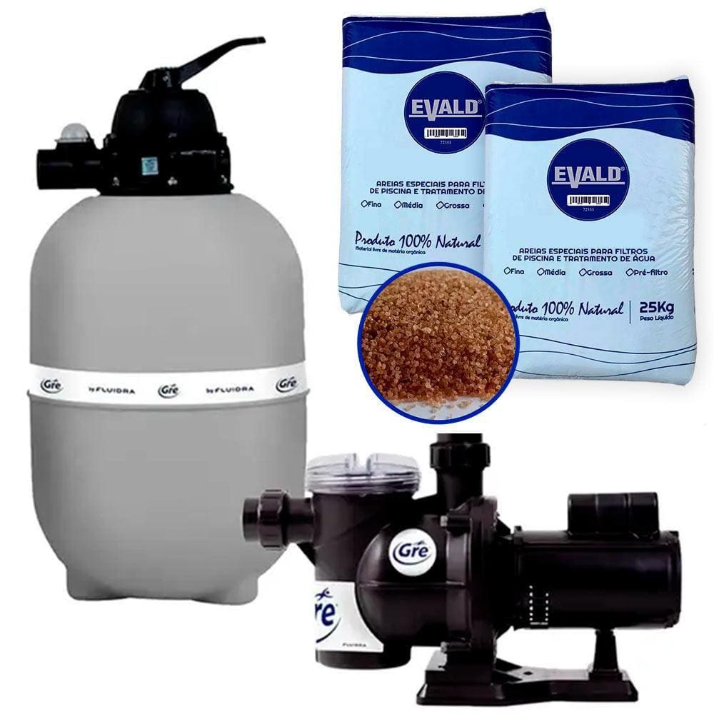 kit Bomba Piscina 1/3 CV e Filtro Piscina GRE 300 Fluidra + Areia 25 KG 2 Uni EVALD