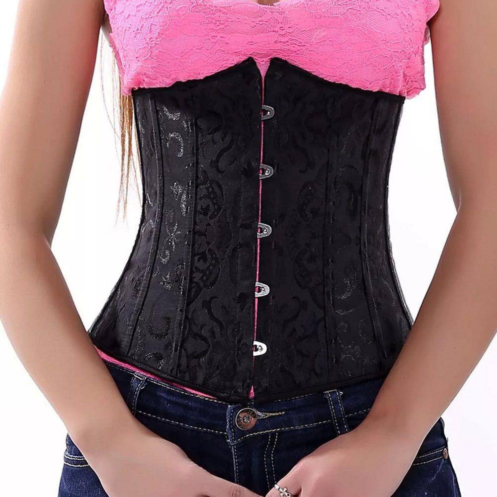 Corset Corselet Cinta Modeladora Redutora Underbust Linha Floral Preto M533