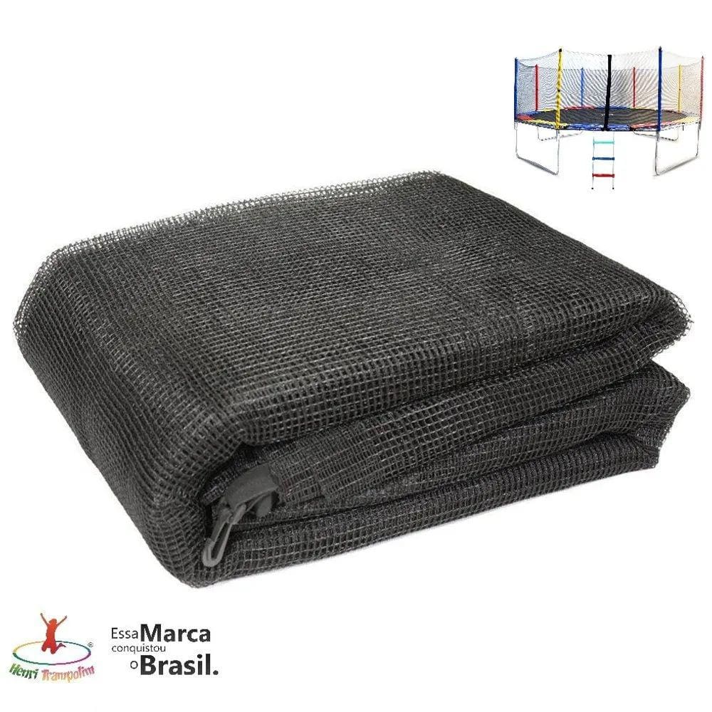 Rede de Proteção externa p/cama Elastica Pula Pula 3,05m de 8hastes Henri Trampolim Linha Kids c/ Ziper Preta