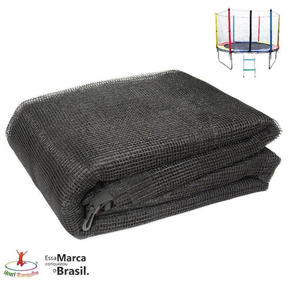 Rede de Proteção externa p/cama Elastica Pula Pula 3,05m de 6hastes Henri Trampolim Linha Kids c/ Ziper Preta