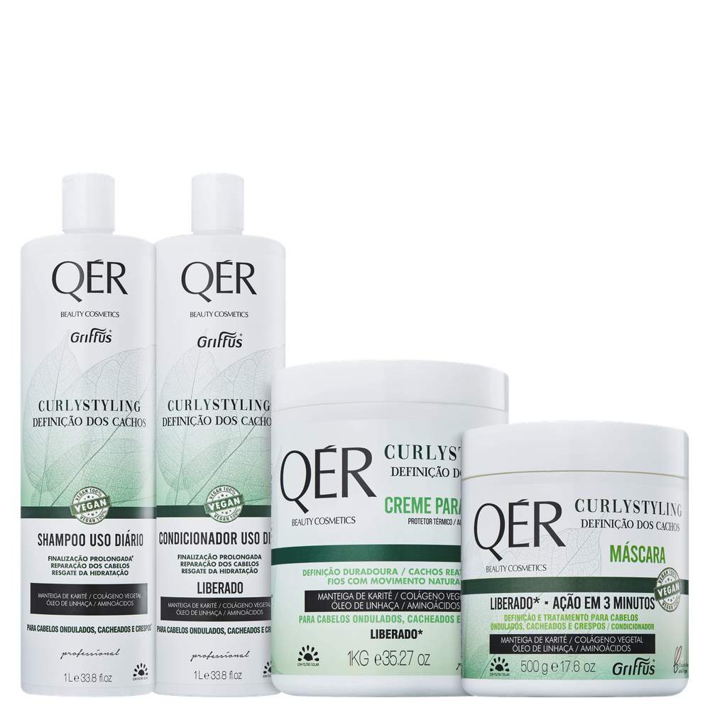 Kit Griffus QÉR Beauty Cosmetics Curly Styling Completo (4 Produtos)