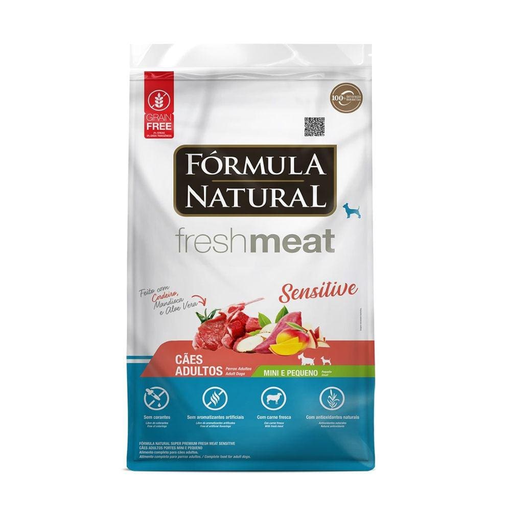 Ração Fórmula Natural Fresh Meat Sensitive Cães Adultos Mini e Pequenos Cordeiro 7 Kg