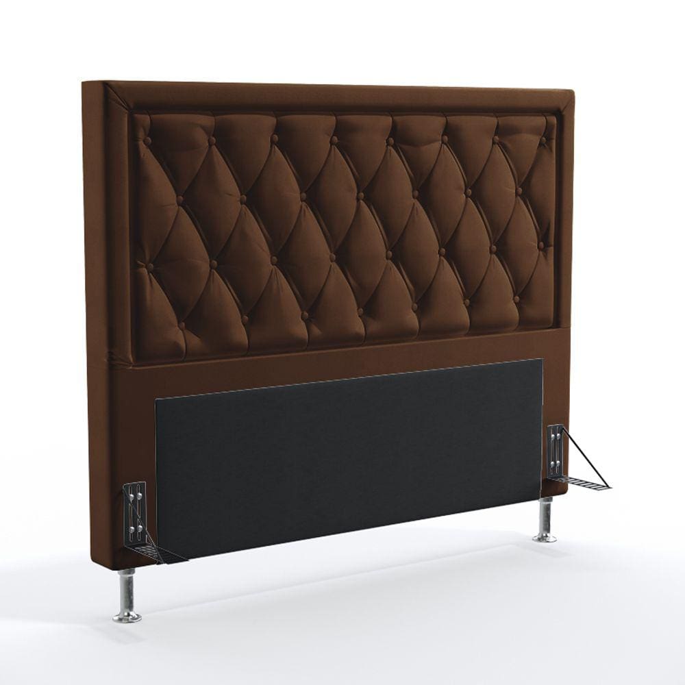 Cabeceira Estofada para Cama Box Centaurus 160 para Cama Queen Couro Marrom Aradecor
