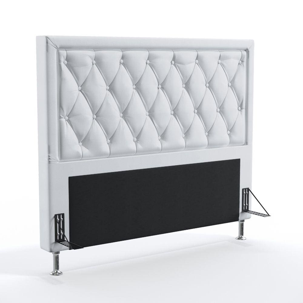 Cabeceira Estofada para Cama Box Centaurus 140 para Cama de Casal Couro Branco Aradecor