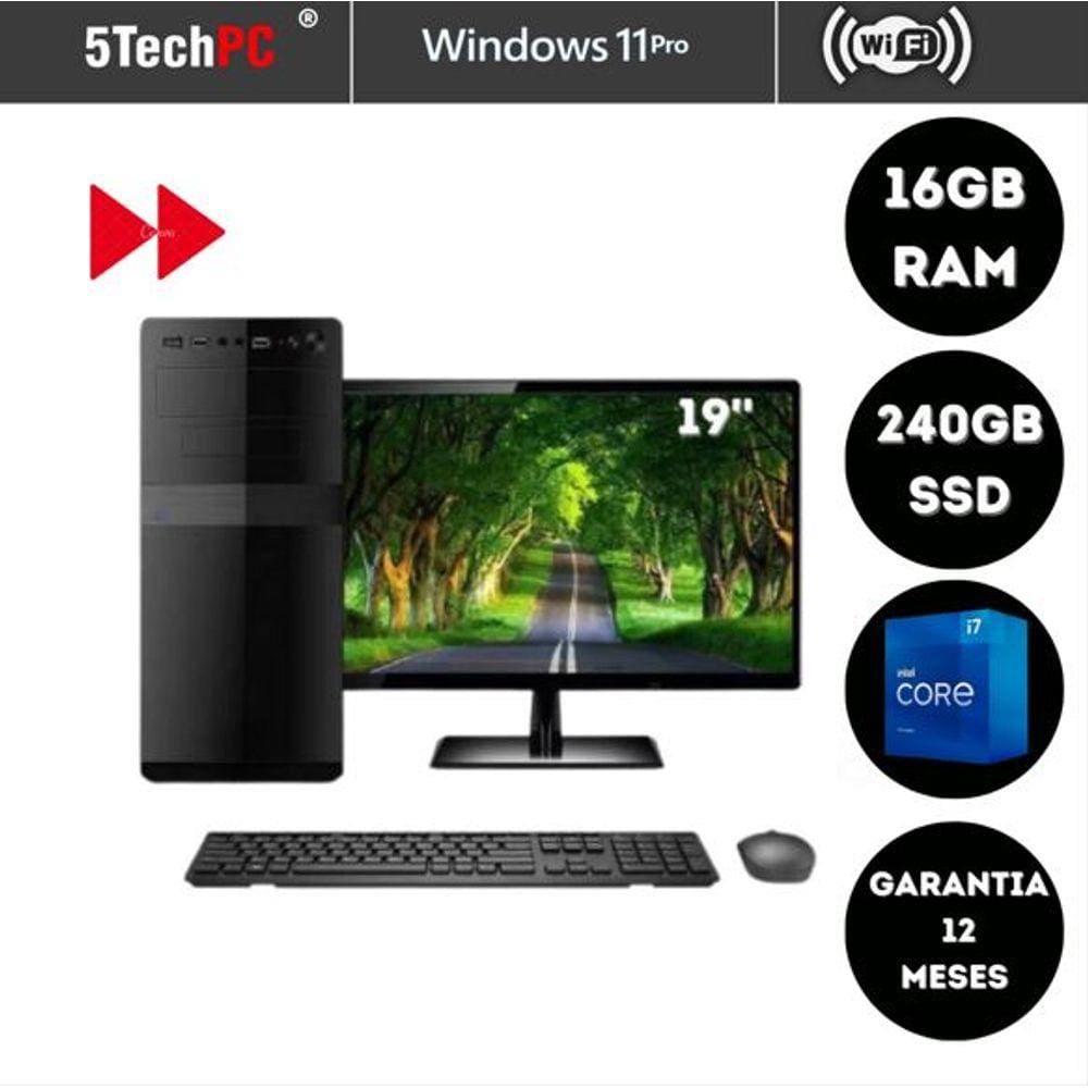 Computador Corporativo Intel Core i7 16GB SSD 240GB Monitor 19.5" LED HDMI WIfi W11