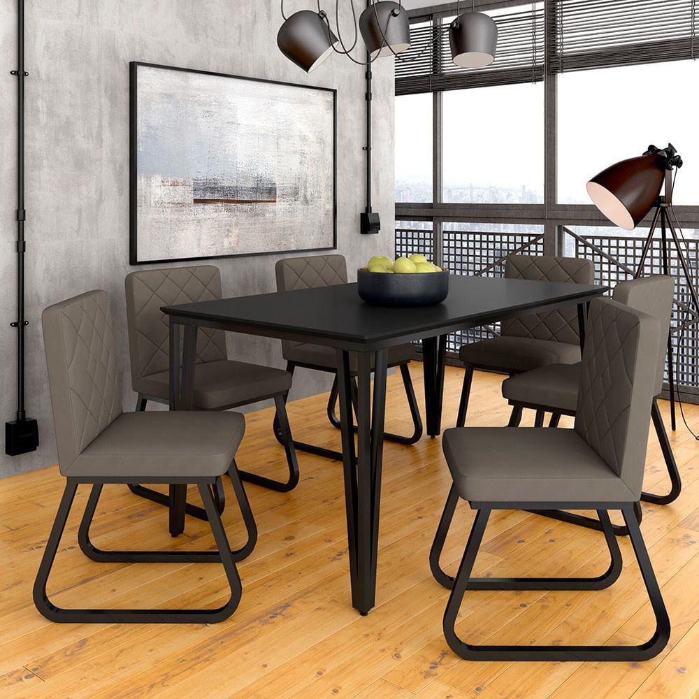 Mesa Com 6 Cadeiras Industrial 1,60 Ibiza Pt/pt/cap - Móveis Arapongas