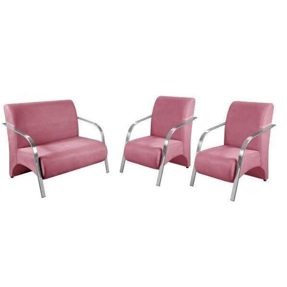Conjunto Sevilha 2 Poltronas de 1 Lugar e 1 de 2 Lugares Braço Alumínio D Salla Suede