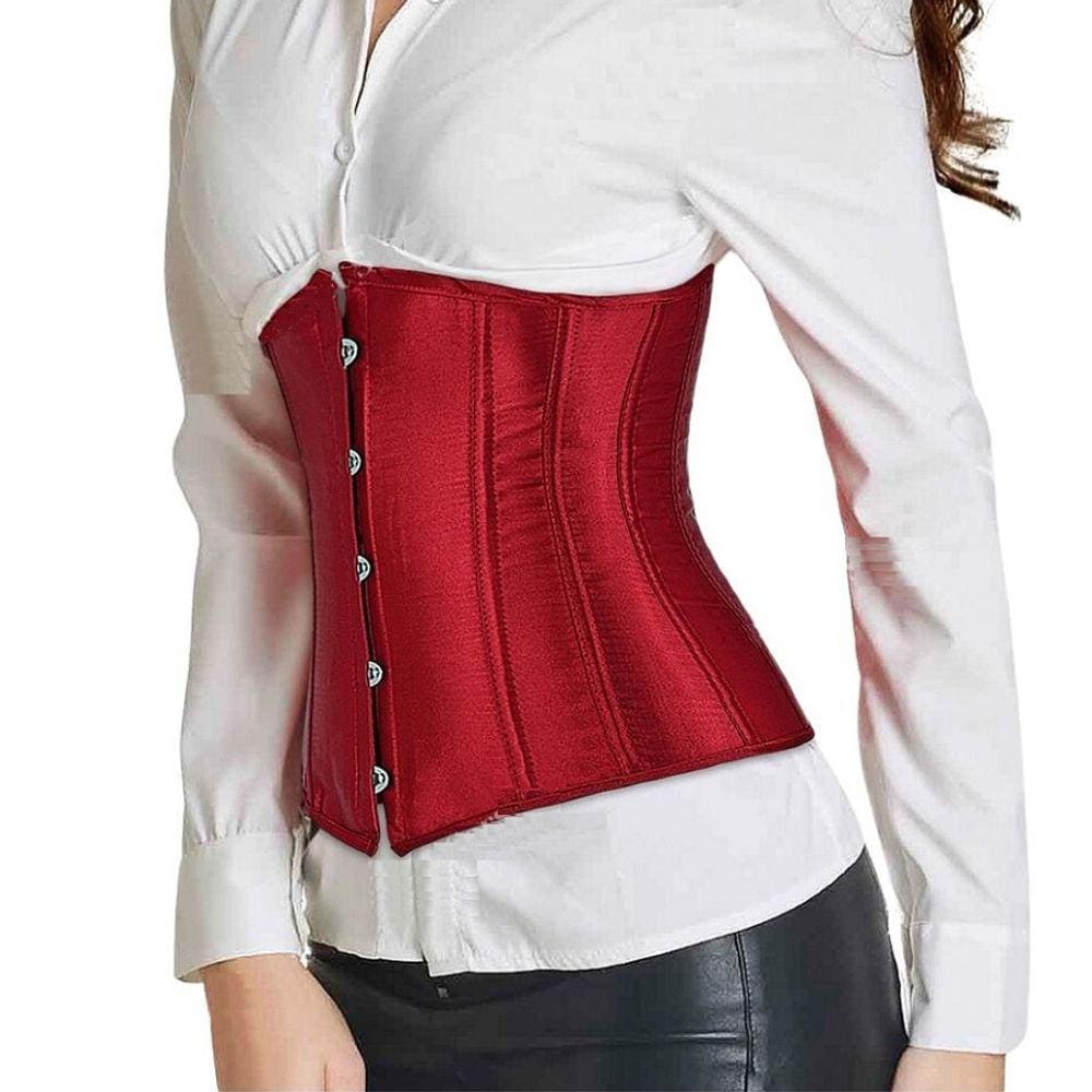 Corset Corselet Cinta Modeladora Redutora Delineadora Underbust Acetinado Vermelho Escuro M629